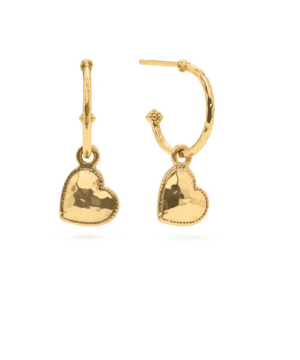 Love Hoop Earrings with Heart Charm - Gold
